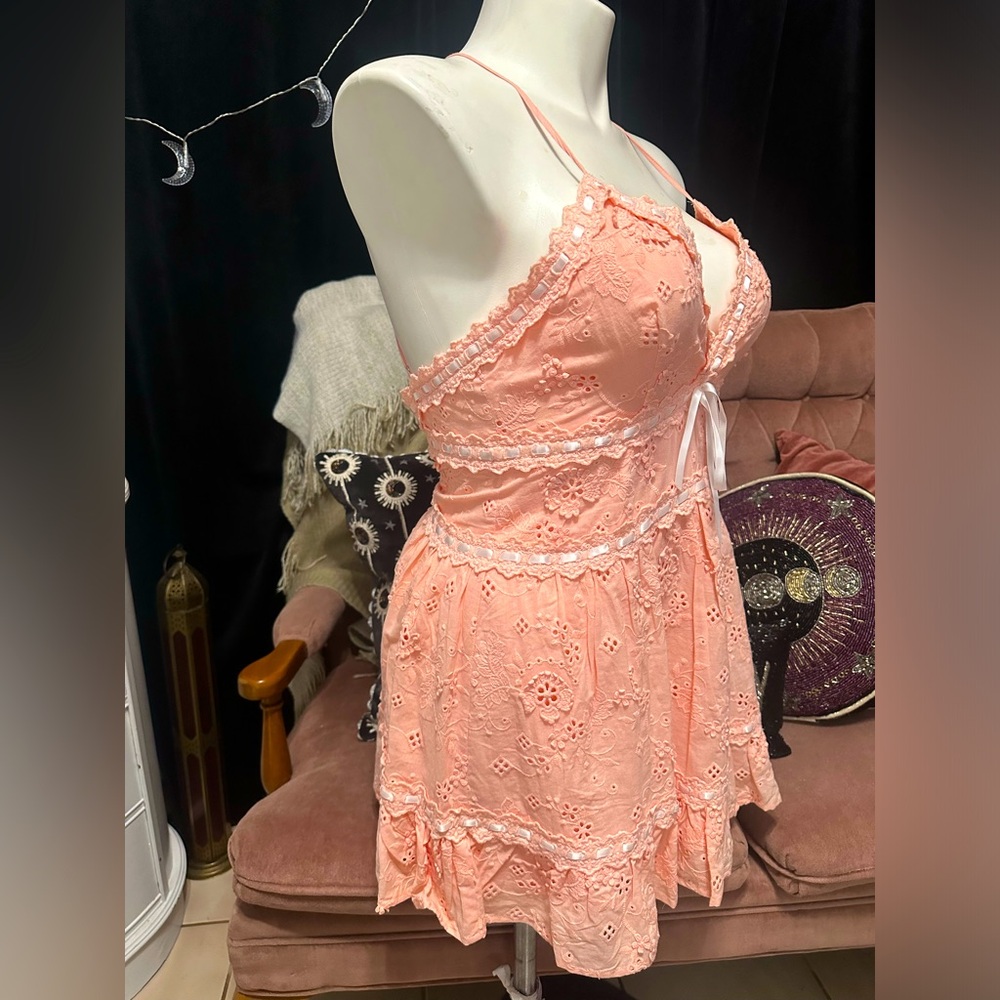 Dolls Kill Sugar Thrills coral lacy mini summer dress